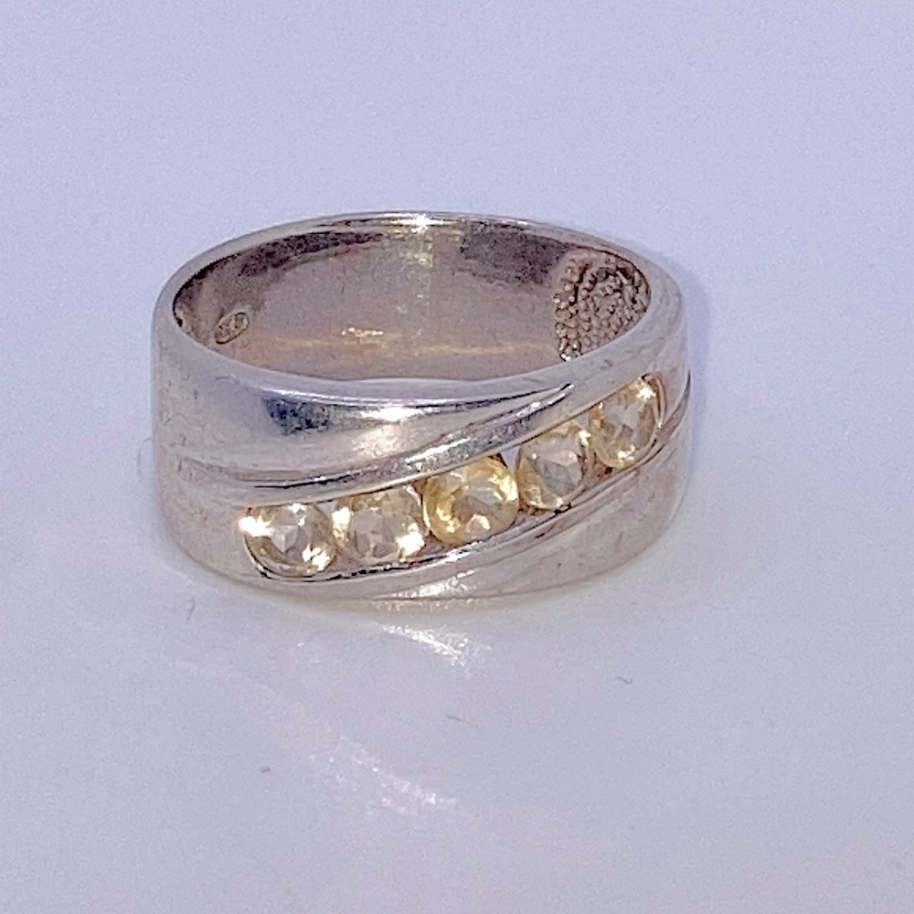 Vtg 925 Sterling Sterling & Yellow Sapphire Band 6 Stones Size 10.75